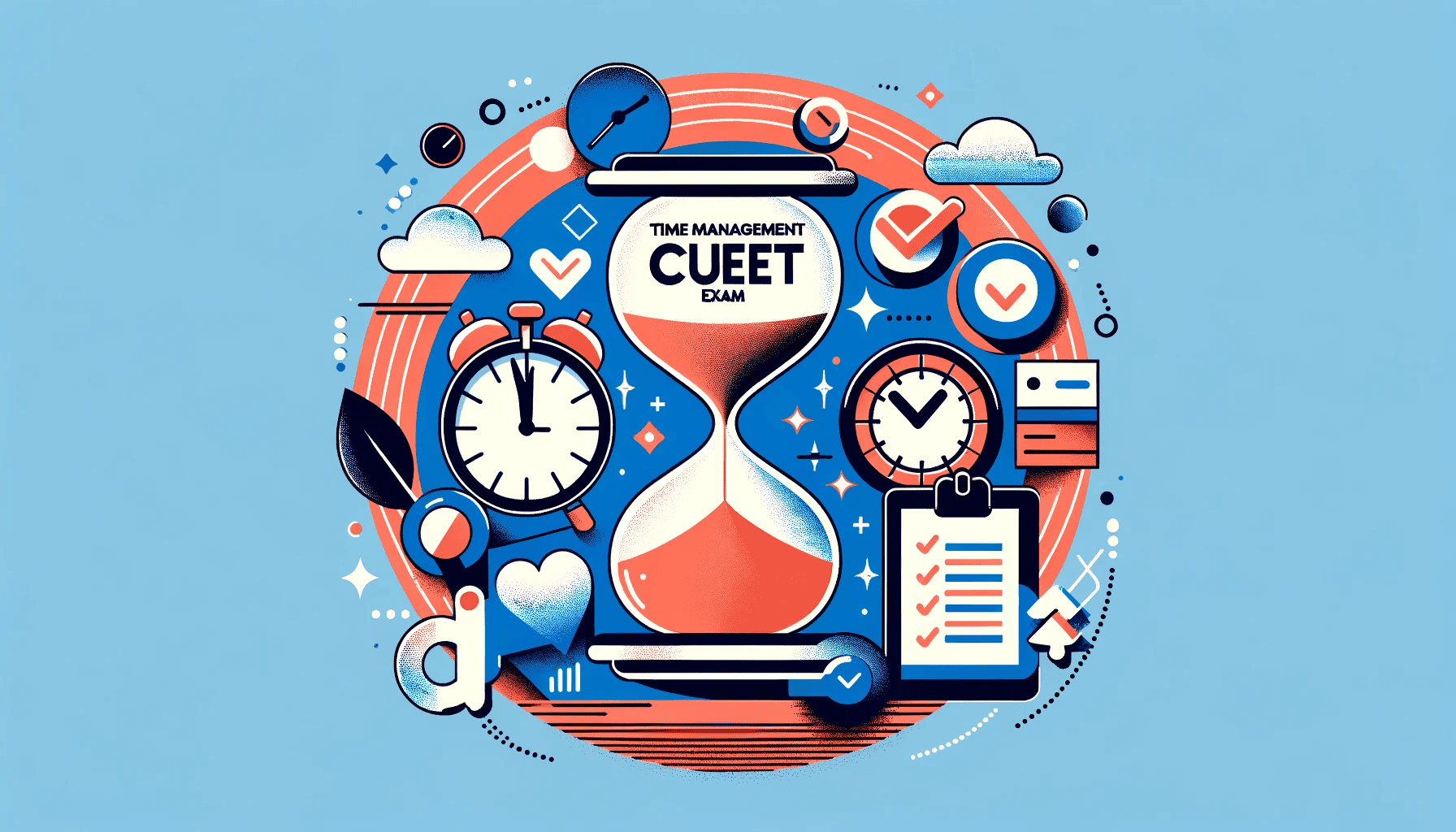 DALL·E 2024-01-25 22.05.37 - Create a modern vector image for a blog section titled 'Time Management for CUET Exam'. The image should feature an abstract representation of time ma.png