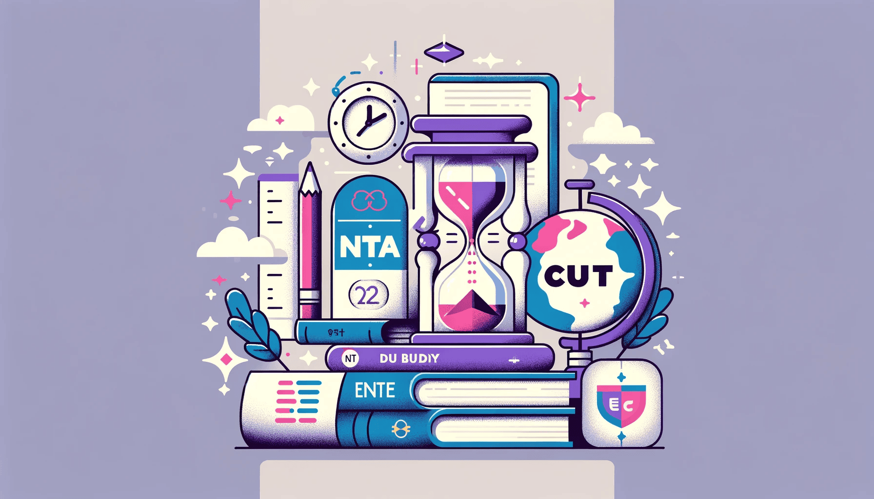 DALL·E 2024-01-25 23.48.42 - Create a vector image for a blog post focused on CUET English exam preparation, incorporating the logos of NTA and DU Buddy. The image should include .png